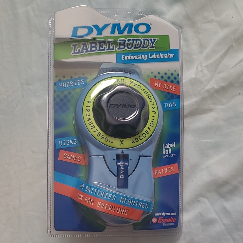 Dymo Label Buddy Embossing Labelmaker - Light Blue with Lime Green Dial